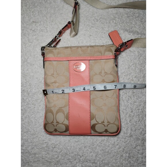 COACH Heritage Signature Stripe Swingpack F4886 Orange/Coral Logo Fall Mini - Picture 14 of 15